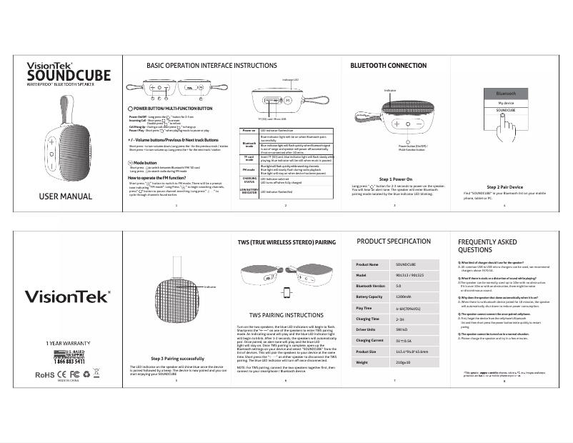 Page 1 de la notice Manuel utilisateur VisionTek Sound Cube
