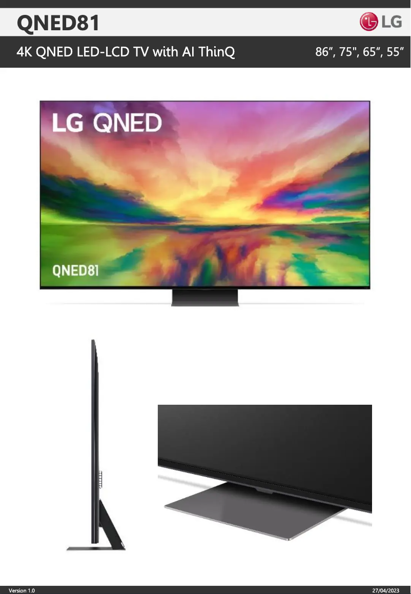 Page 1 de la notice Fiche technique LG 65QNED81SRA