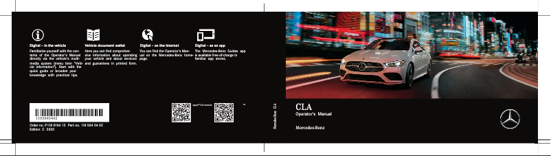 Page 1 de la notice Manuel utilisateur Mercedes-Benz CLA (2020)