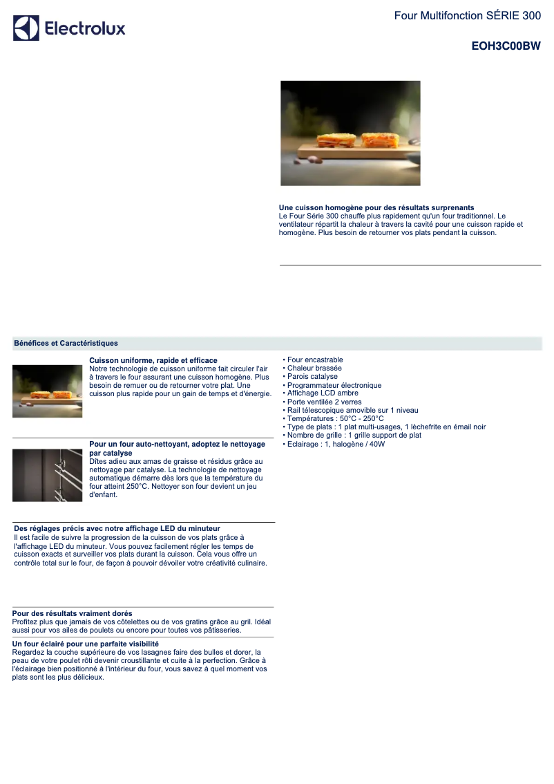 Page 1 de la notice Fiche technique Electrolux EOH3C00BW