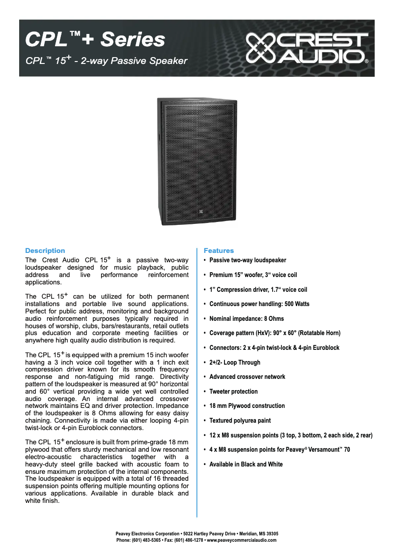 Page n°1 - Fiche technique Crest Audio CPL 15+