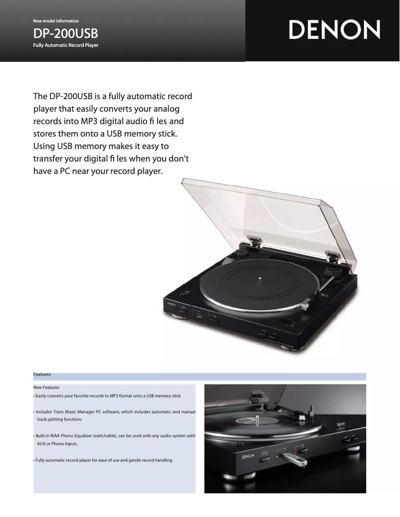 Page n°1 - Fiche technique Denon DP-200USB