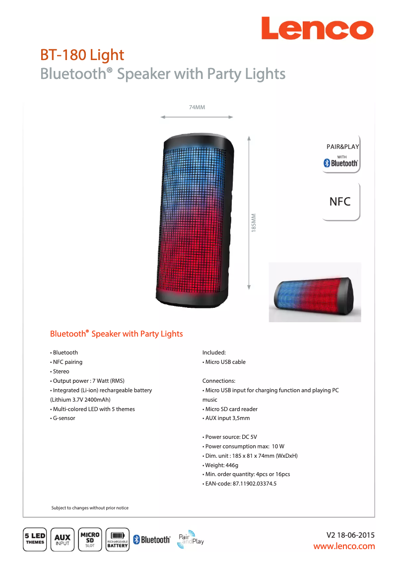 Image de la première page du manuel de l'appareil BT-180