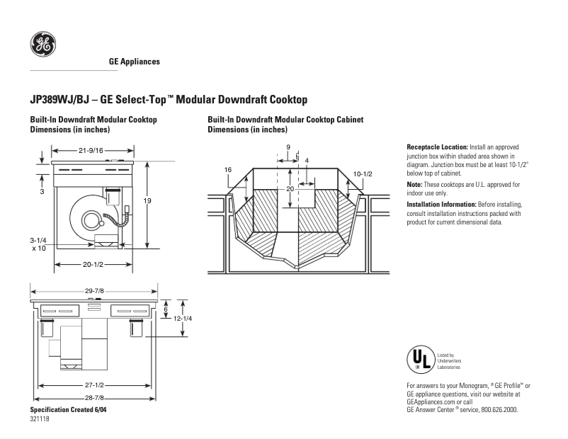 Page n°1 - Fiche technique GE Select-Top JP389BJBB