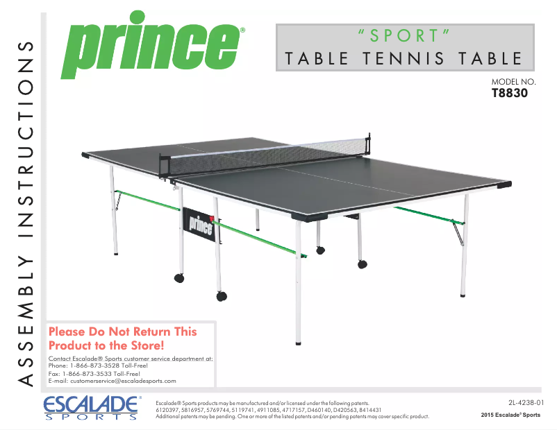 Page 1 de la notice Manuel utilisateur Prince Sport T8830