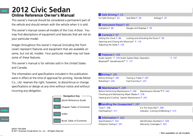 Page 1 de la notice Manuel utilisateur Honda Civic Natural Gas (2012)