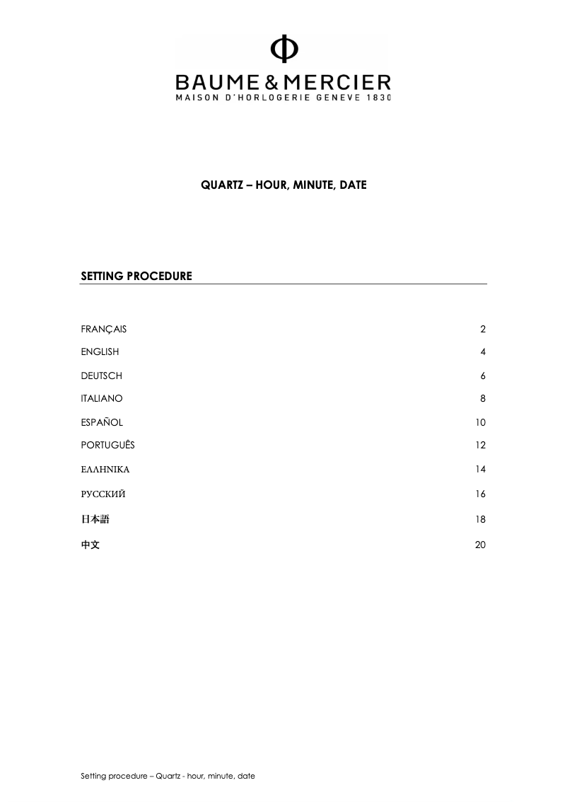 Page 1 de la notice Manuel utilisateur Baume & Mercier Classima 10325