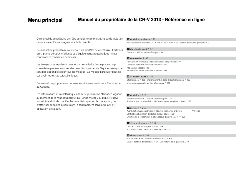 Page 1 de la notice Manuel utilisateur Honda CR-V (2013)
