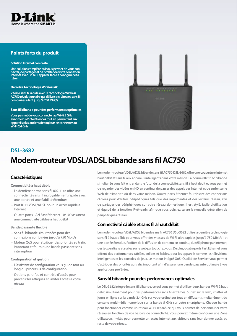 Page 1 de la notice Fiche technique D-Link DSL-3682