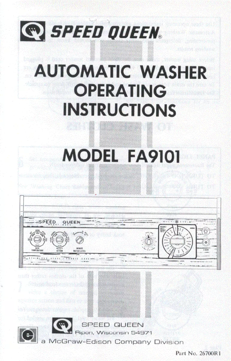 Page 1 de la notice Manuel utilisateur Speed Queen FA9101