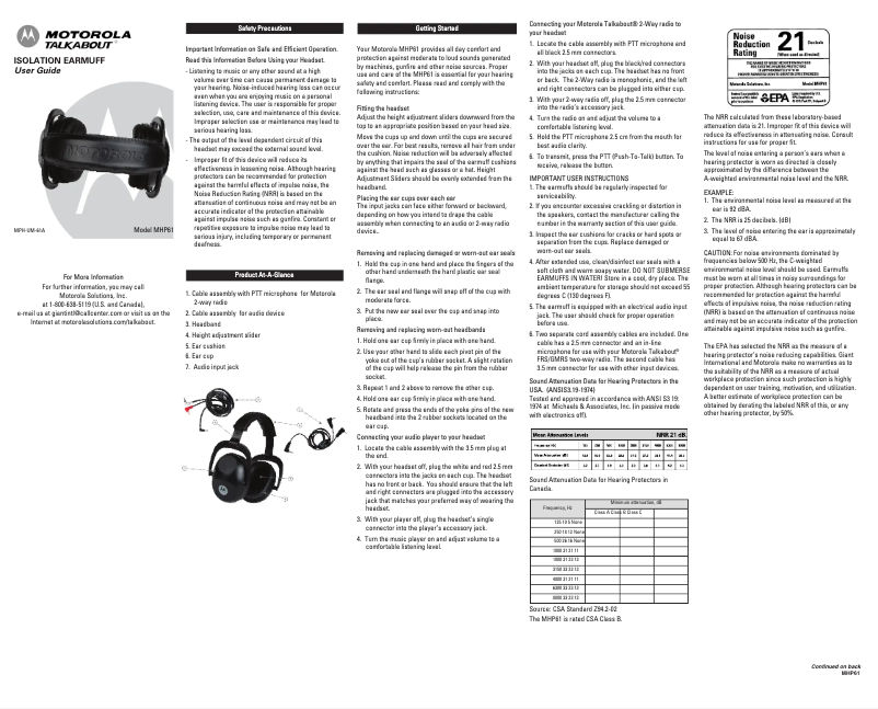 Page n°1 - Manuel utilisateur Motorola Talkabout MHP61