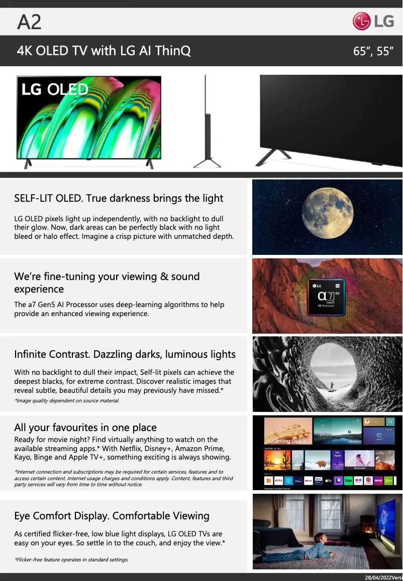 Página 1 del manual Ficha técnica LG OLED55A2PSA