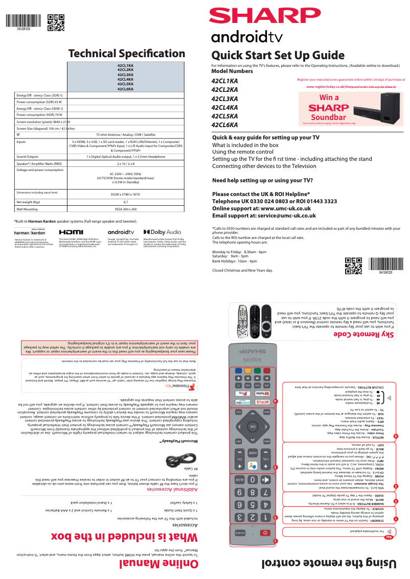 Page 1 de la notice Guide de démarrage rapide Sharp 42CL2KA