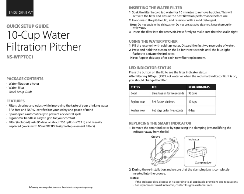 Page 1 de la notice Manuel utilisateur Insignia NS-WFPTCC1