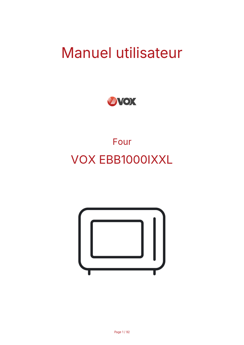 Page n°1 - Manuel utilisateur VOX EBB1000IXXL
