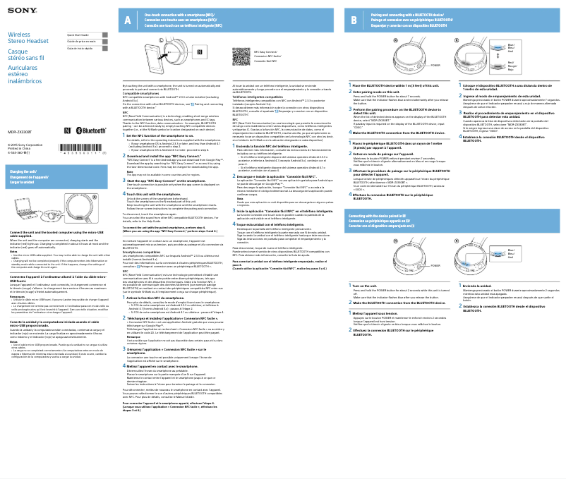 Page 1 de la notice Guide d'installation Sony MDR-ZX330BT