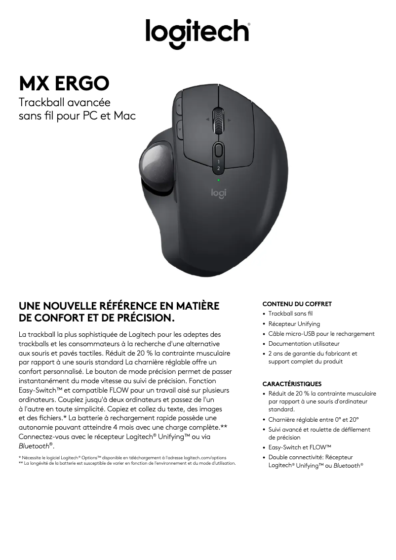 Page n°1 - Manuel utilisateur Logitech MX Ergo trackball