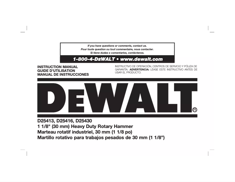 Page n°1 - Manuel utilisateur DeWalt D25416K