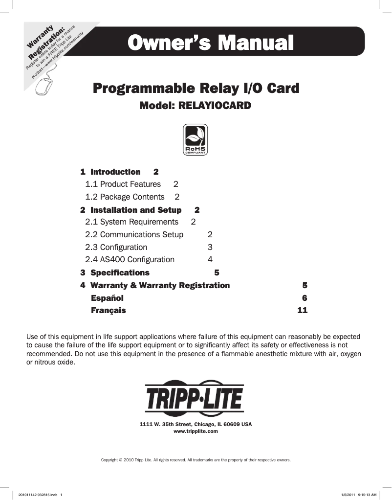 Page n°1 - Manuel utilisateur Tripp Lite AS400CABLEKIT2