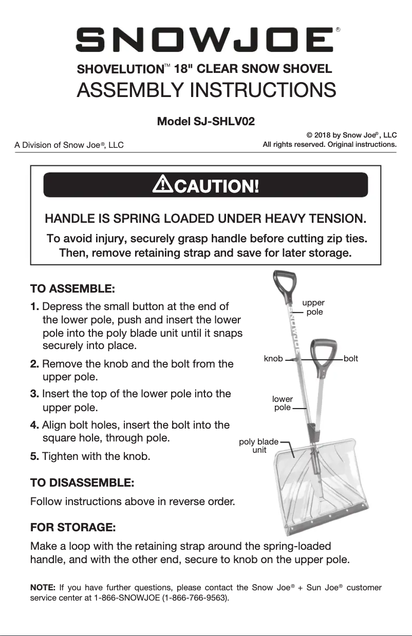 Page 1 de la notice Manuel utilisateur Snow Joe SJ-SHLV02