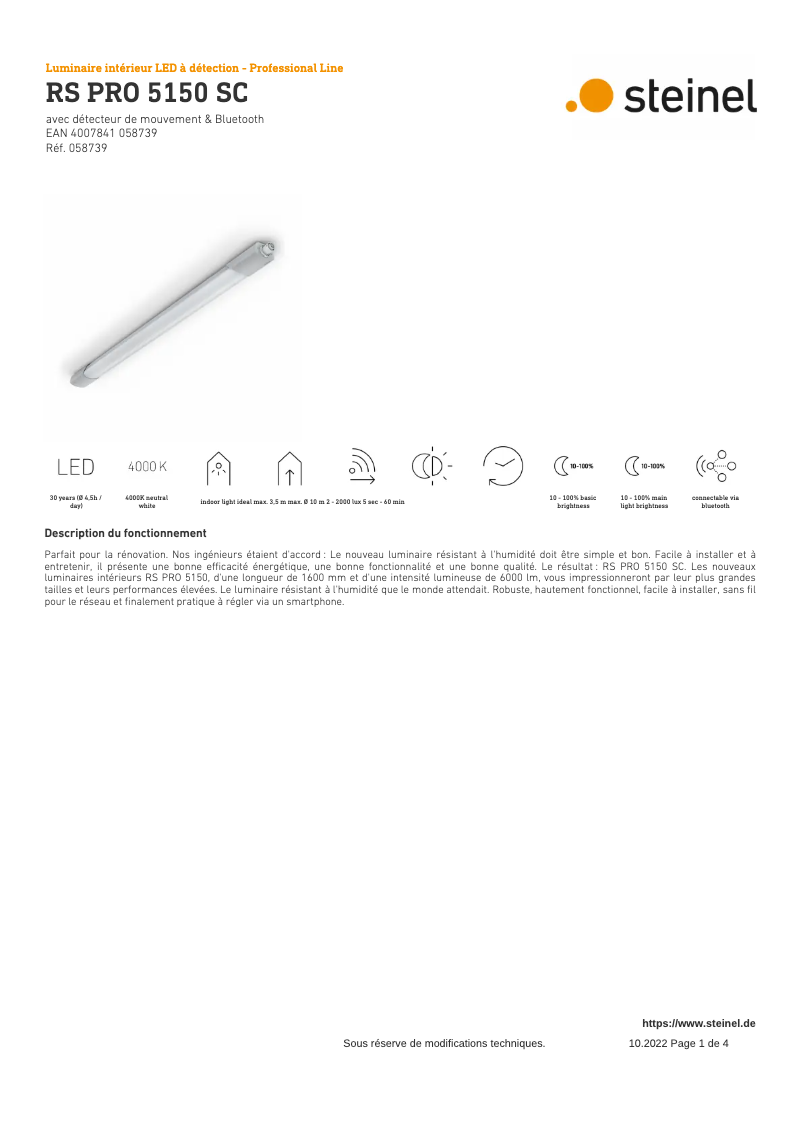Page 1 de la notice Fiche technique Steinel RS PRO 5150 SC