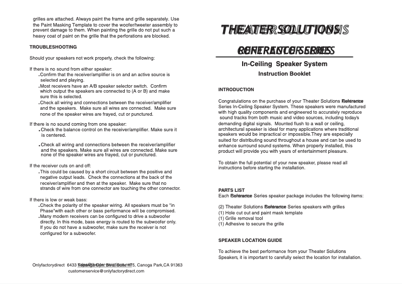 Page 1 de la notice Manuel utilisateur Theater Solutions Contractor CS6C