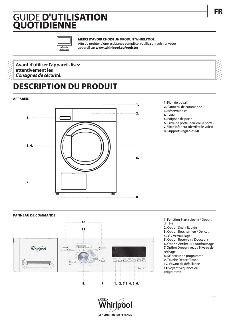 Page 1 de la notice Manuel utilisateur Whirlpool HDLX 70414