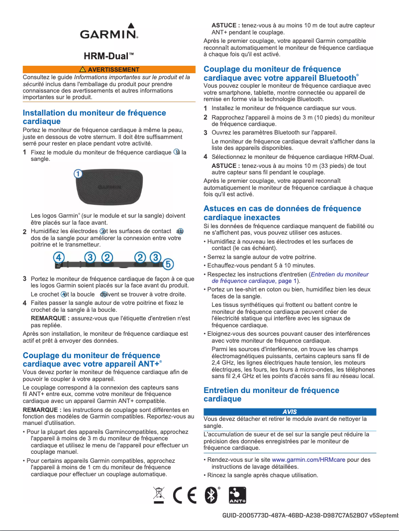 Page 1 de la notice Manuel utilisateur Garmin HRM-DUAL
