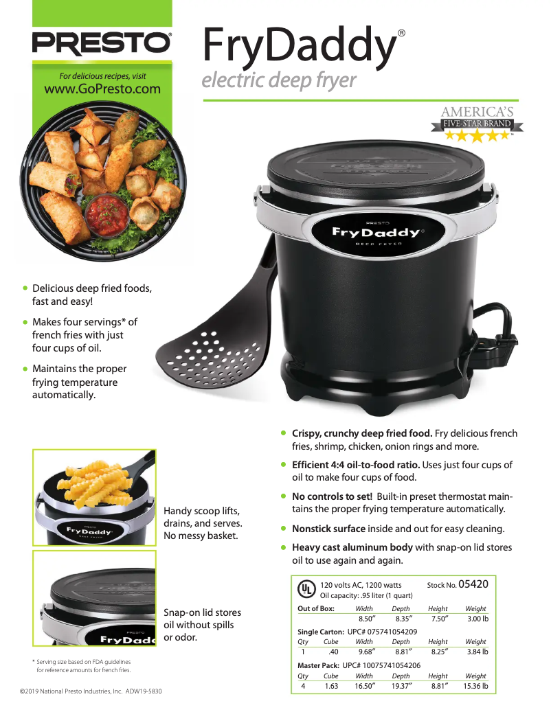 Image de la première page du manuel de l'appareil FryDaddy 05420