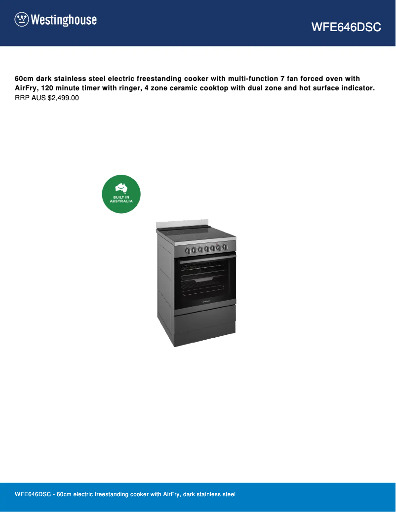 Page n°1 - Fiche technique Westinghouse WFE642SC