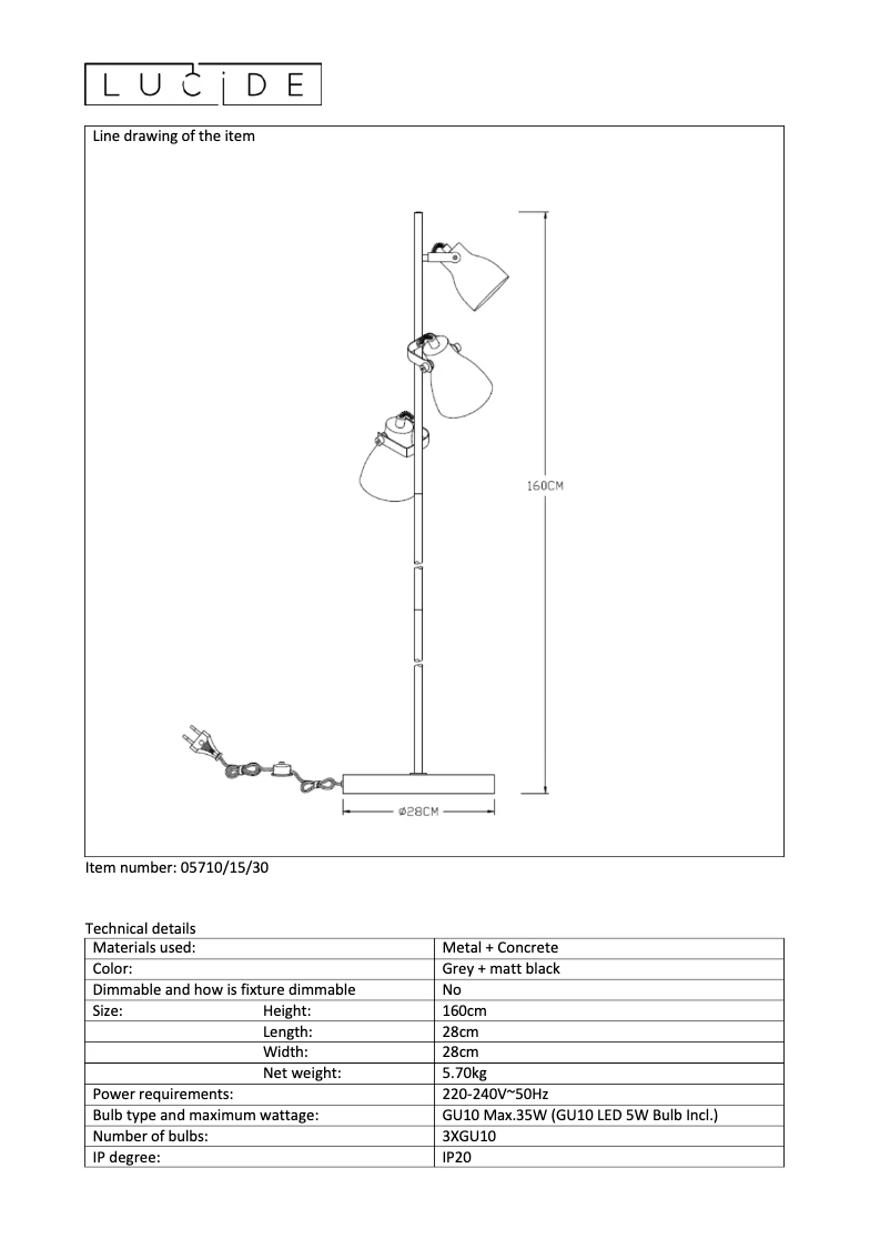 Page 1 de la notice Manuel utilisateur Lucide Concri led 05710/15/30