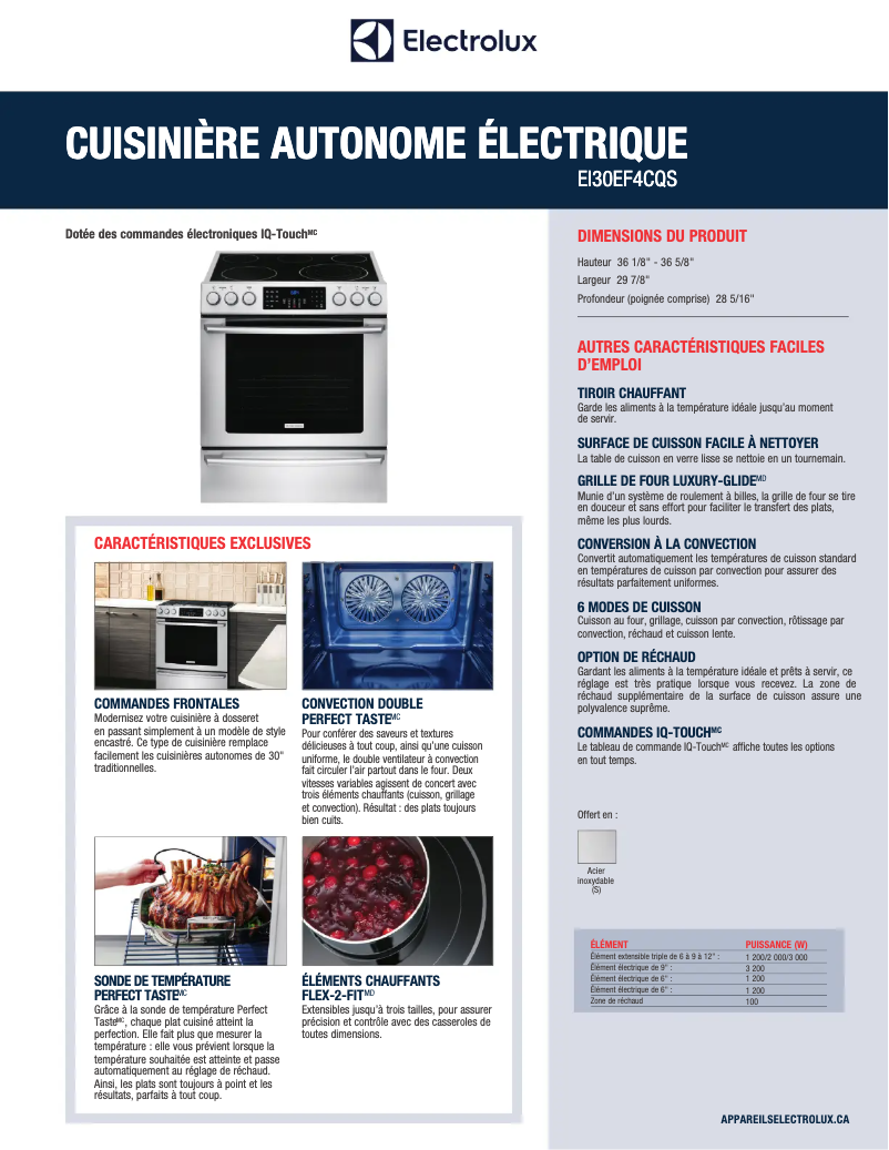 Page 1 de la notice Fiche technique Electrolux EI30EF45QS