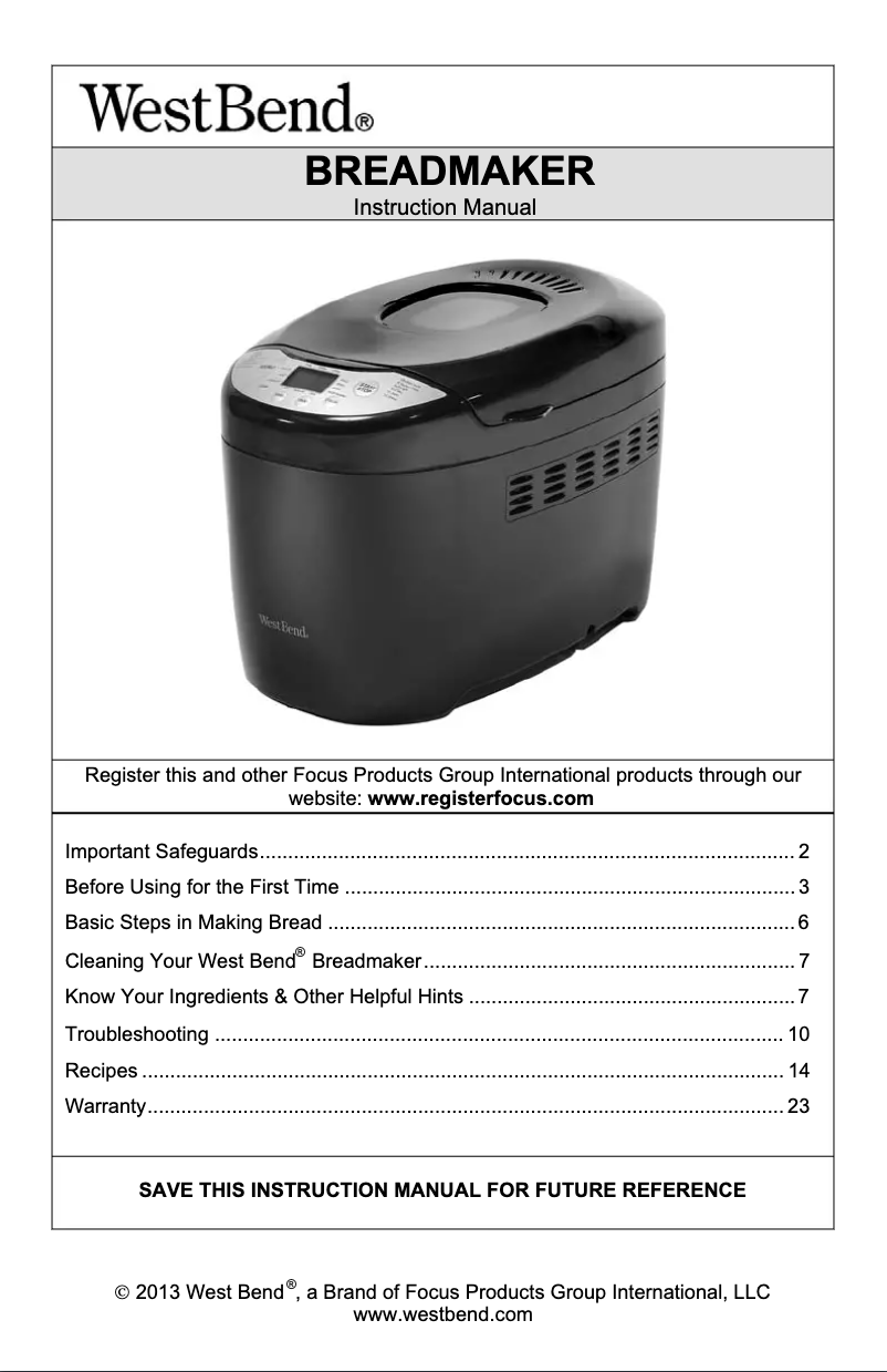 Page 1 de la notice Manuel utilisateur WestBend 41410