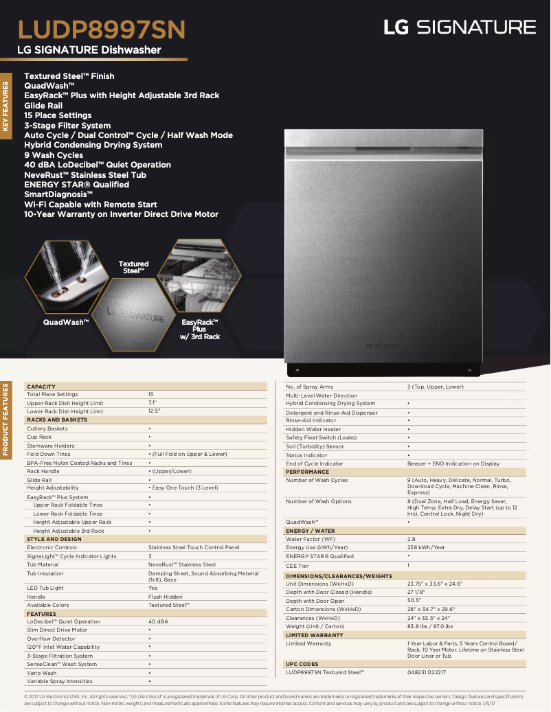 Page 1 de la notice Fiche technique LG LUDP8997SN
