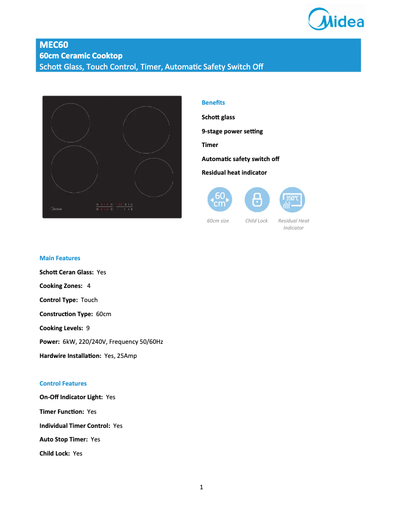 Page n°1 - Fiche technique Midea MEC60