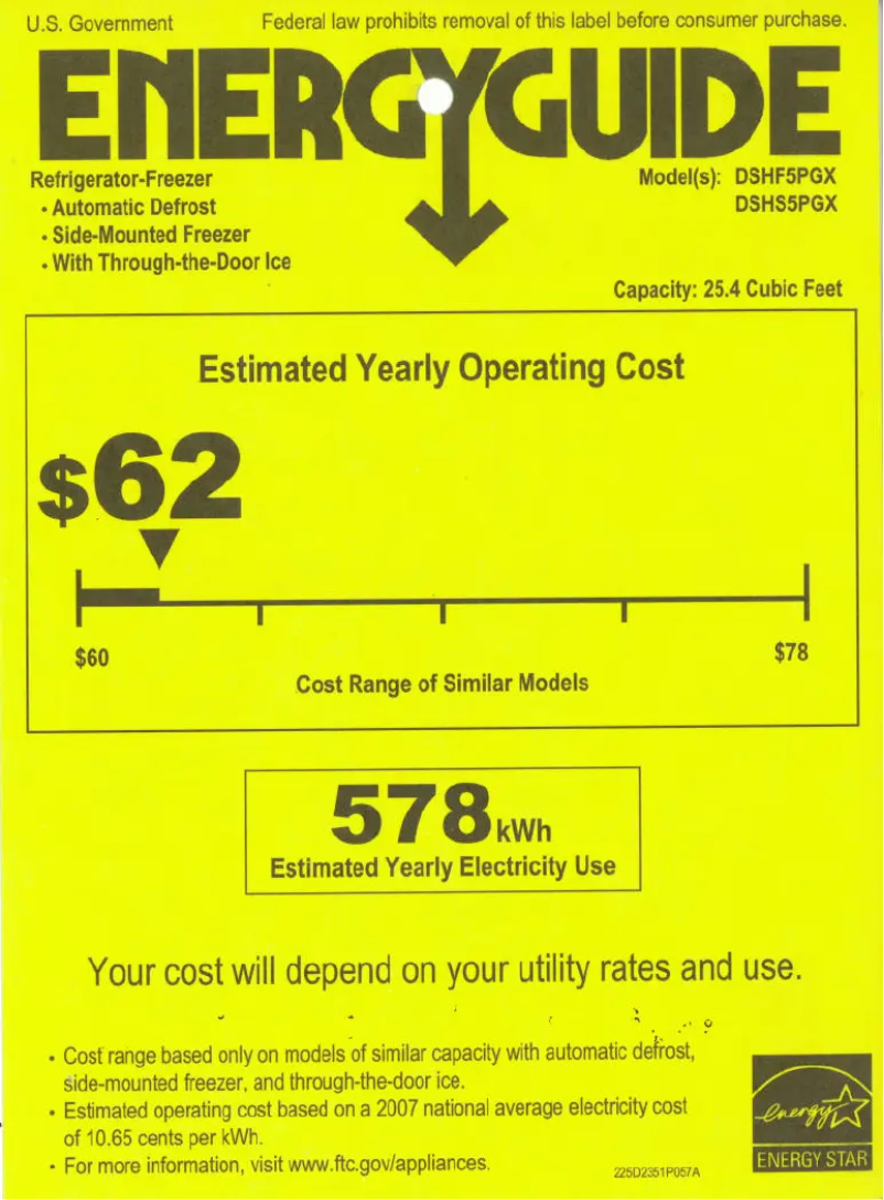 Page n°1 - Label énergétique GE Adora DSHS5PGXSS
