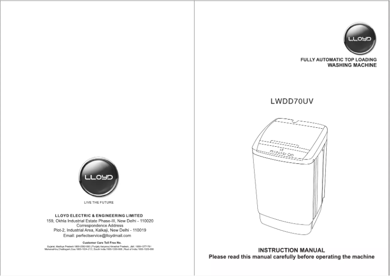 Page 1 de la notice Manuel utilisateur Lloyd LWDD70UV