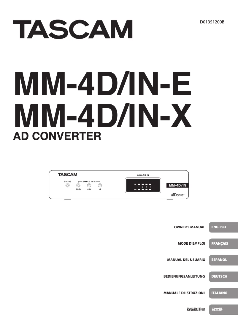 Página 1 del manual Manual de usuario Tascam MM-4D/IN-X