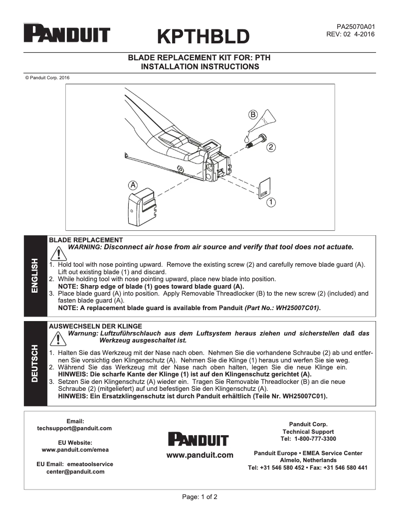 Page 1 de la notice Guide d'installation Panduit PTH