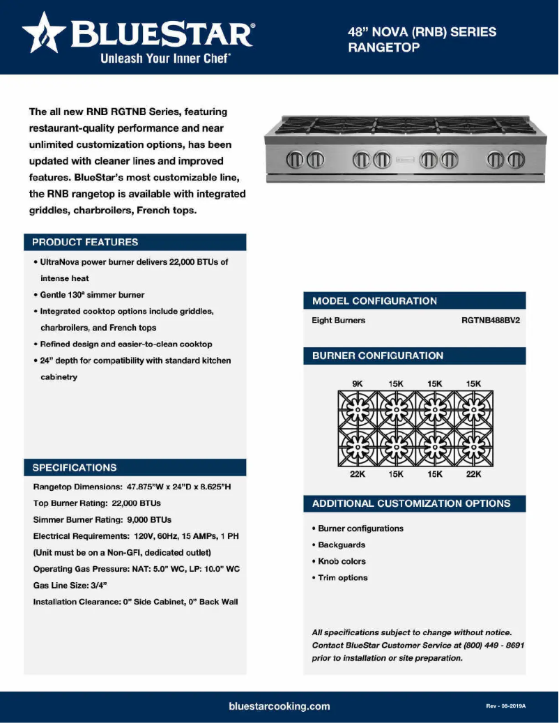 Page n°1 - Fiche technique BlueStar RGTNB488BV2