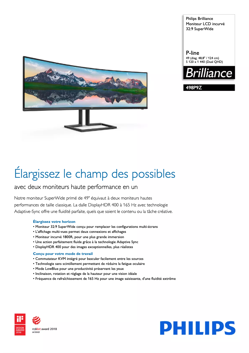 Page 1 de la notice Fiche technique Philips P Line 498P9Z