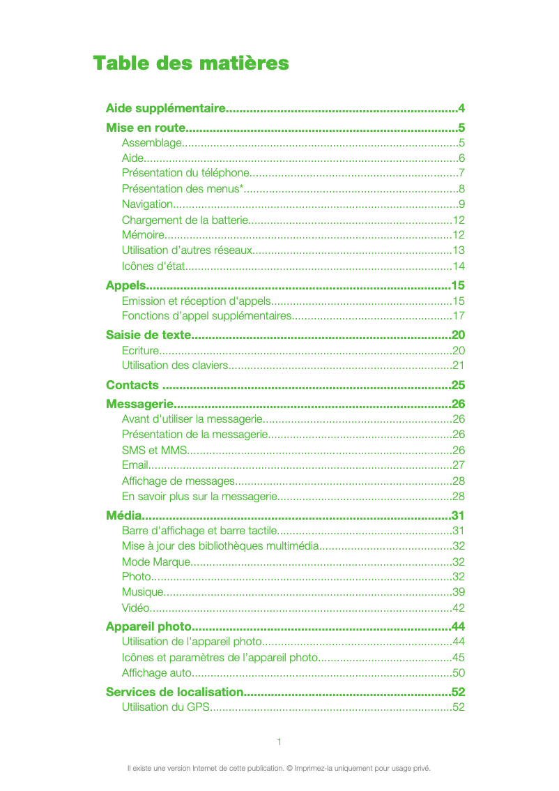 Page 1 de la notice Manuel utilisateur Sony Ericsson Satio