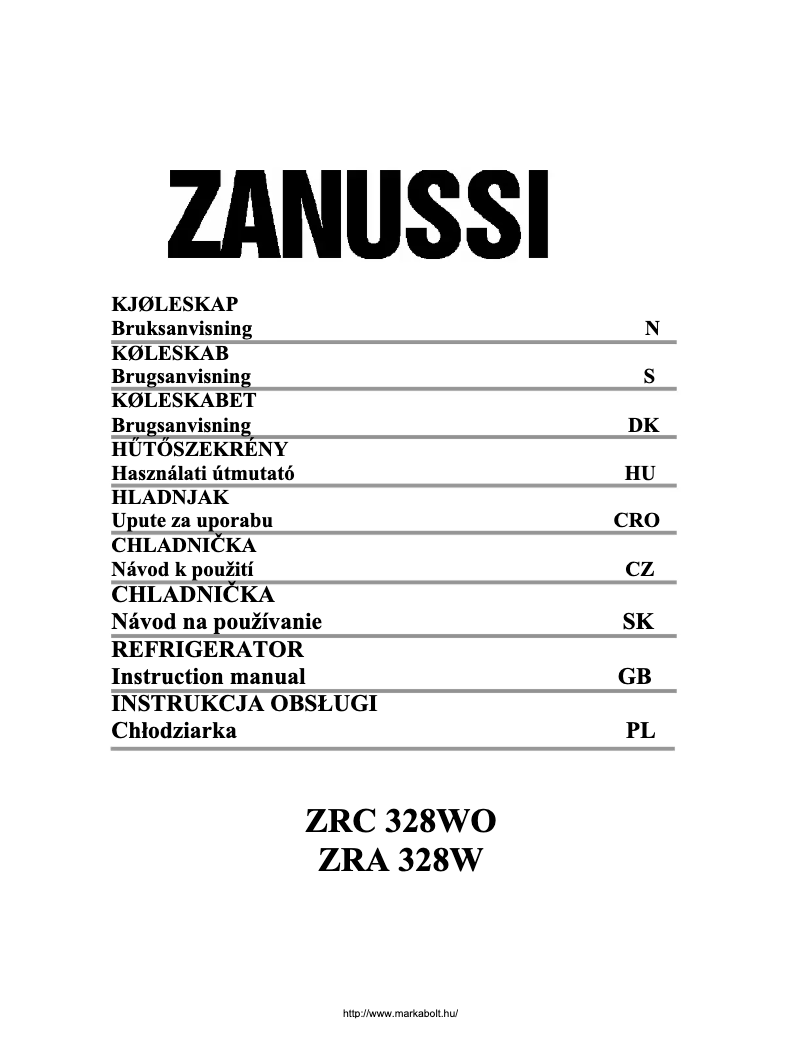 Page 1 de la notice Manuel utilisateur Zanussi ZRC328WO