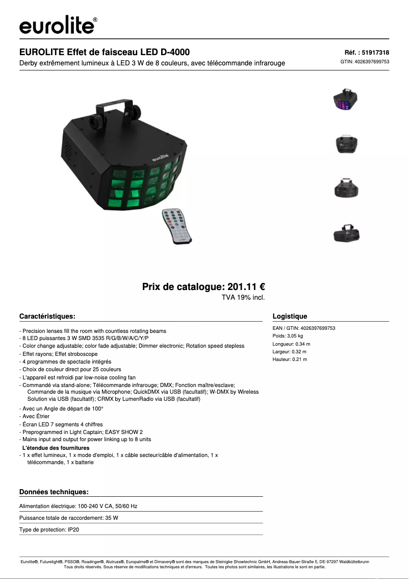 Image de la première page du manuel de l'appareil LED D-4000
