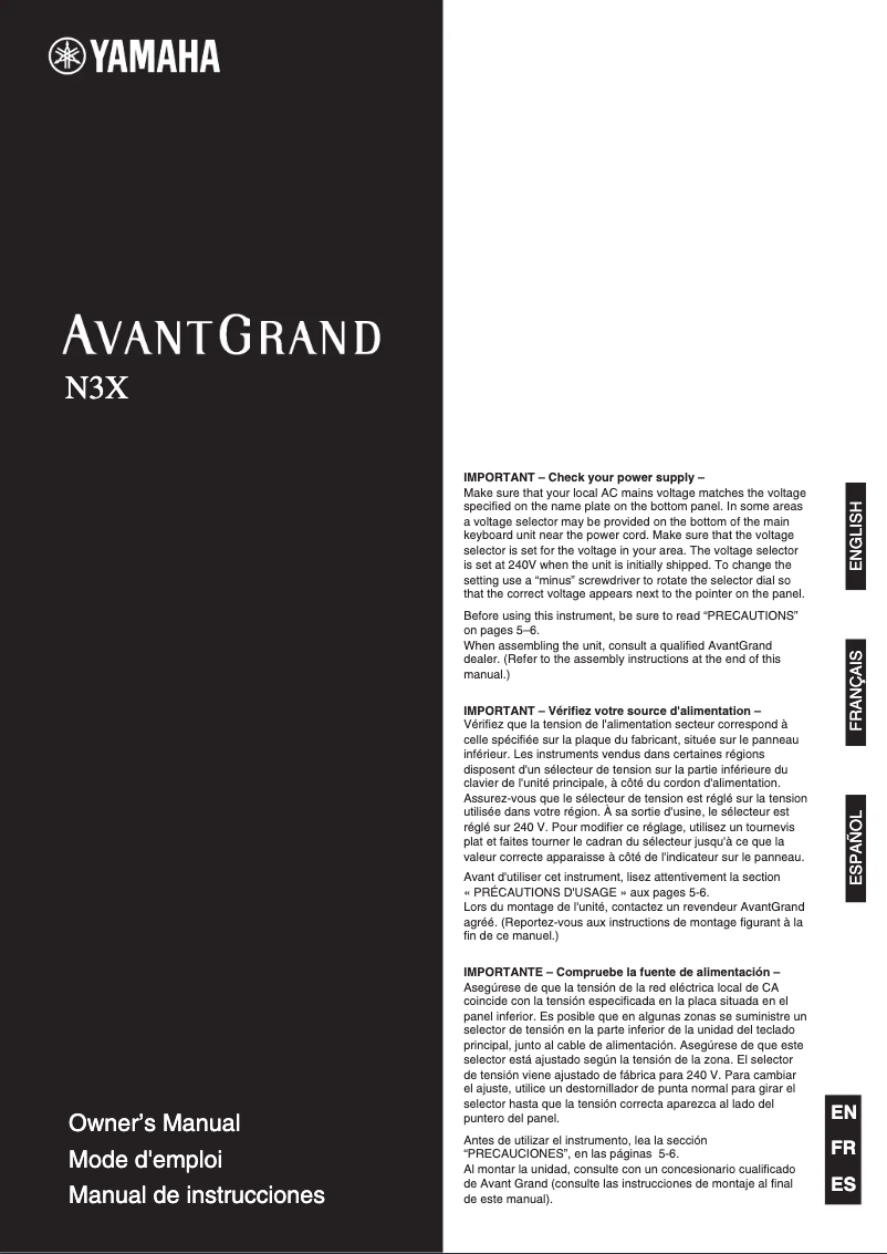 Page 1 de la notice Manuel utilisateur Yamaha AvantGrand N3X
