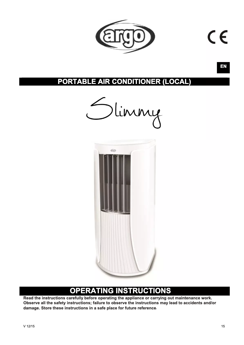 Page 1 de la notice Manuel utilisateur Argoclima Slimmy