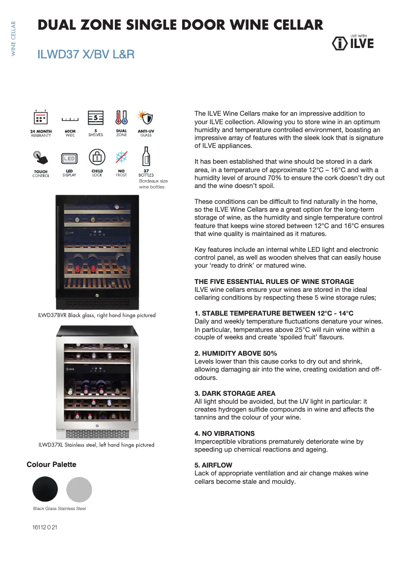 Page 1 de la notice Fiche technique Ilve ILWD37BVL