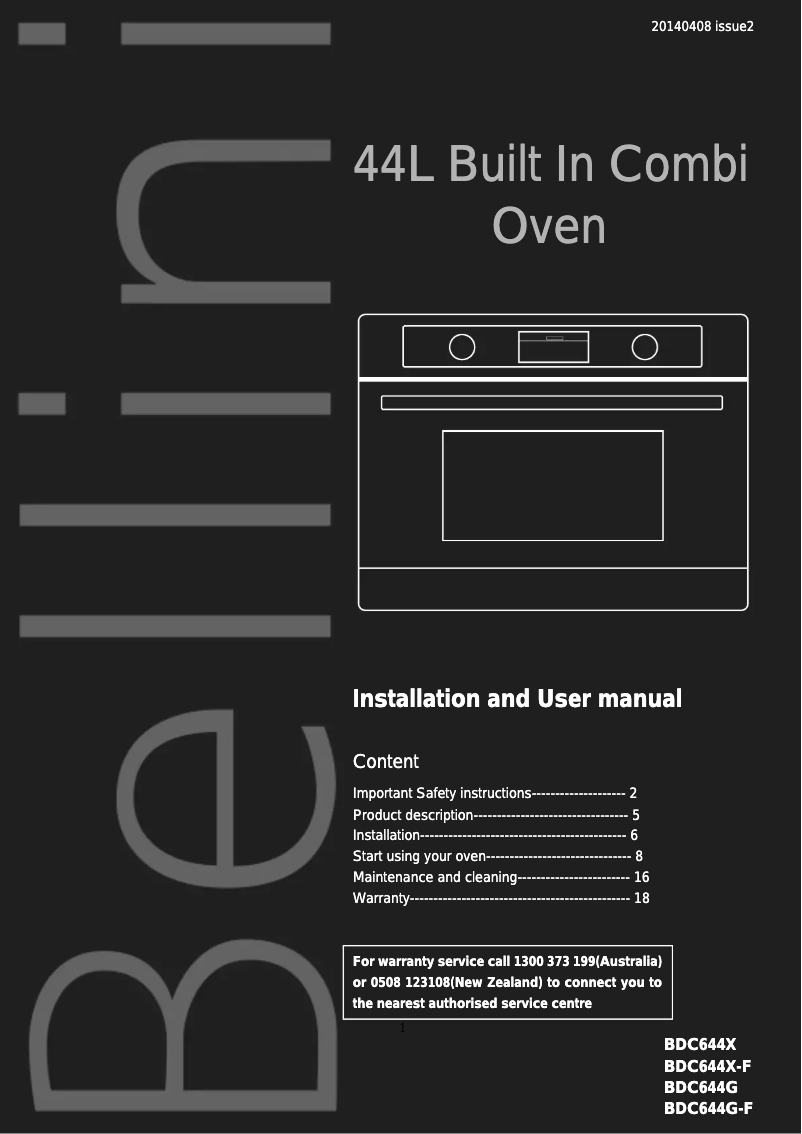 Página 1 del manual Manual de usuario Bellini BDC644G