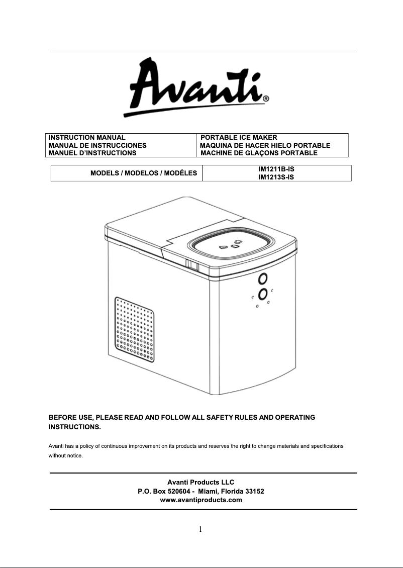 Page 1 de la notice Manuel utilisateur Avanti IM1213S-IS