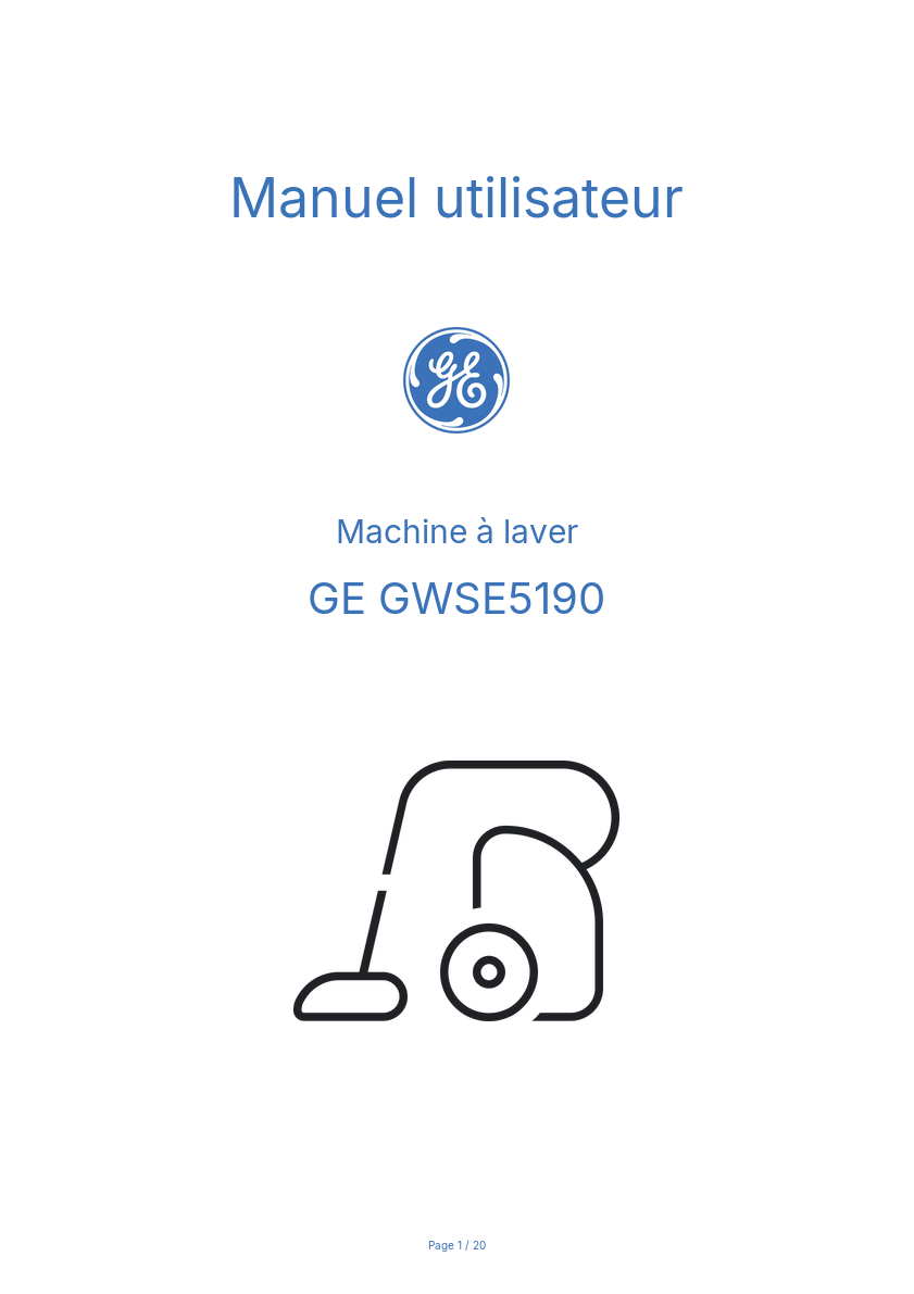 Page n°1 - Manuel utilisateur GE GWSE5190